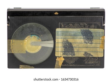 Old Betamax Video Casette Isolated On White Background. Vintage Video Technology. Blank, Weathered Sticker.