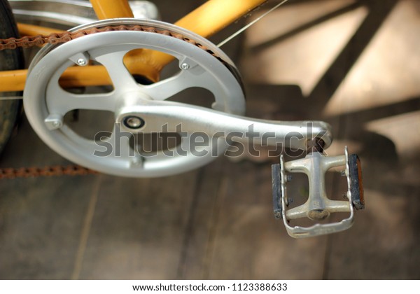 Old Bicycle Pedals On Wooden Floor Stock Photo Edit Now 1123388633