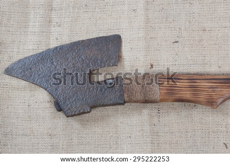 old big axe on sacking