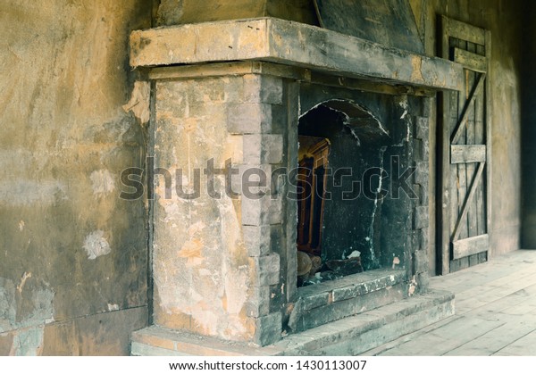 Old Big Stone Fireplace Dining Room Stock Photo Edit Now 1430113007