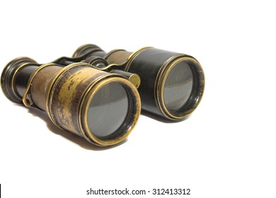 Old Binoculars On White Background