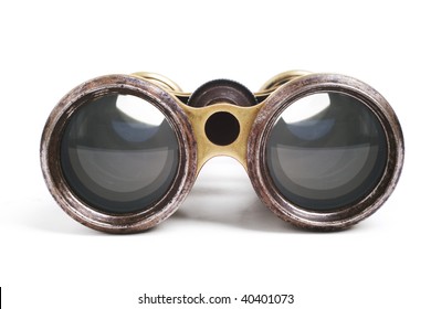 Old Binoculars On White Background