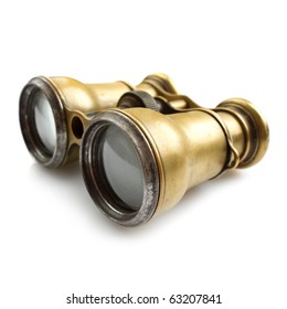 Old Binoculars On White Background