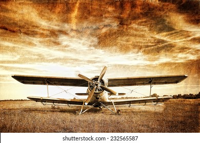 Old biplane in retro style