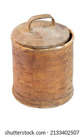 Old Birch Bark Box With A Lid Isolated On White Background