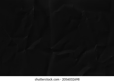 Old Black Crumpled Paper Texture. Grunge Background. Rumpled Page. Dark Wallpaper