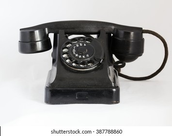 Old Black Ebonite Telephone Frontally.