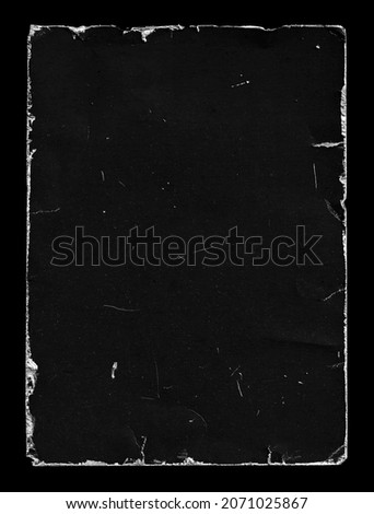 Old Black Empty Aged Damaged Paper Poster Cardboard Photo Card. Rough Grunge Shabby Scratched Torn Ripped Texture. Distressed Overlay Surface for Collage. High Quality.