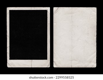 Old Black Empty Aged Vintage Retro Damaged Paper Cardboard Photo Card. Blank Frame. Front and Back Side. Rough Grunge Shabby Scratched Texture. Distressed Overlay Surface for Collage. High Quality.
 - Shutterstock ID 2299558525