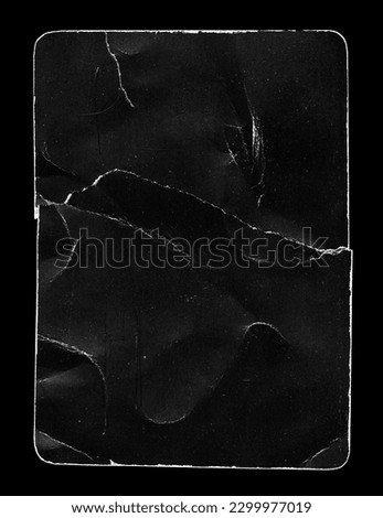 Old Black Empty Aged Vintage Retro Damaged Paper Cardboard Card. Rounded Corners. Rough Grunge Shabby Scratched Texture. Distressed Overlay Surface for Collage and Mixed Media. High Quality.