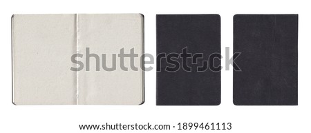 Old Black Gray Shabby Notebook Notepad Book Booklet. Back Front Inside. Paper Texture Isolated on White