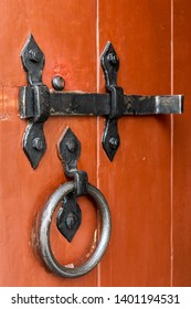 Old Black Metal Door Dead Bolt, Knocker, Lock.