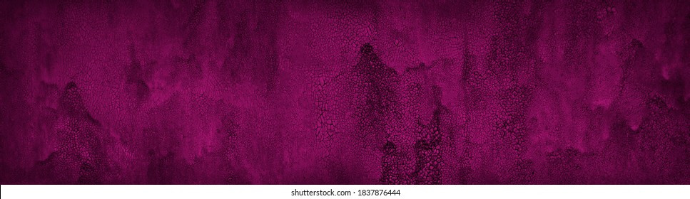 Old Black Purple Painted Metal Wall. Cracked Paint Texture. Dark Magenta Background With Paint Drips. Baner With A Toned Rough Texture. Website Header.