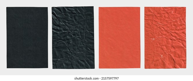 Old Black and Red Aged Folded Crumpled Paper Sheet Cardboard Photo Card Isolated on Black. Rough Grunge Shabby Scratched Texture. Distressed Overlay Surface for Mixed Media Collage. - Shutterstock ID 2157597797