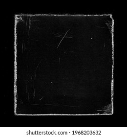 Old Black Square Vinyl CD Record Cover Package Envelope Template Mock Up. Empty Damaged Grunge Aged Photo Scratched Shabby Paper Cardboard Overlay Texture.  - Shutterstock ID 1968203632
