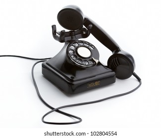 Old Black Steel And Bakelite Telephone Off The Hook. Shot At 3/4.