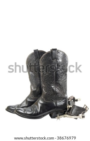 Old Black Western Boots Spurs Isolated Stock Photo (Edit Now