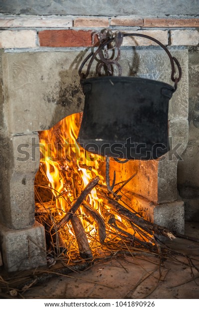 Old Blackned Pot Hanging On Chimney Stock Image Download Now