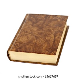 Old Blank Hardcover Leather Bound Book Isolated On White Background