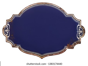 Old blank navy blue enameled plate mockup or mock up template, isolated on white background. Including clipping path