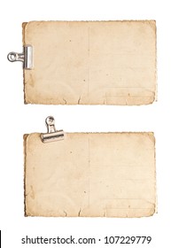 Old Blank Paper Photo Sheets With Clip Isolated On White Background