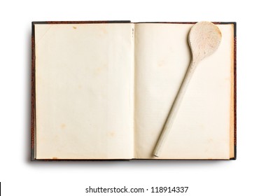 old blank recipe book on white background