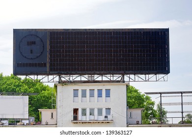 Old Blank Sport Scoreboard At Stadium.