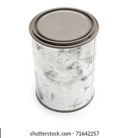 old blank tin paint can isolated on white.
