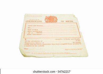 Old Blank United Kingdom Birth Certificate