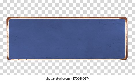 Old blank, vintage or rustic navy blue enameled grunge plate mockup or mock up template on isolated background including clipping path.