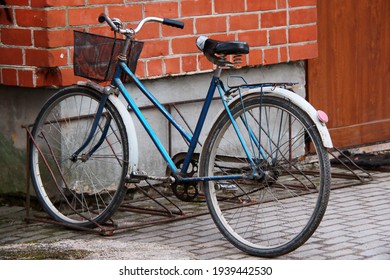 vintage blue bike with basket