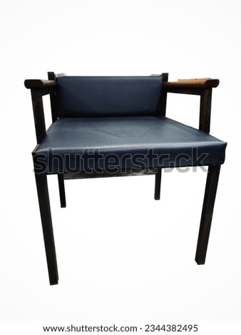 Old blue chair. It has been used for a long time. Naturally, the legs of the chair have 4 legs. They are made of brown wood. Make it strong, not wobble. be strong and sit comfortably. because it is wi
