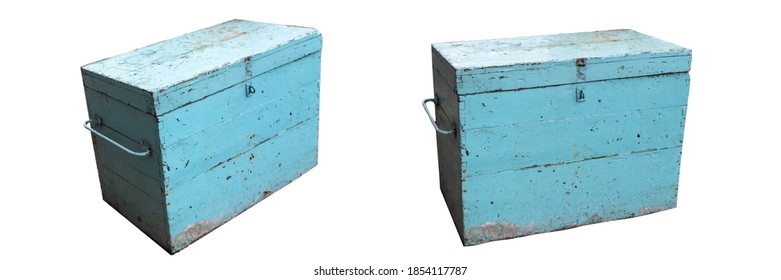 Old Blue Chest Isolated On White Background