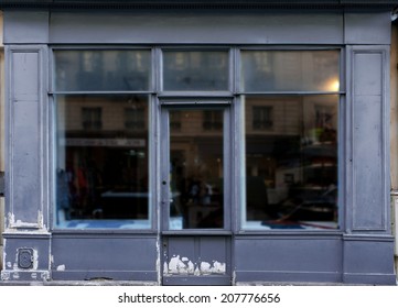 Old Blue Gray Shop Front In Paris.