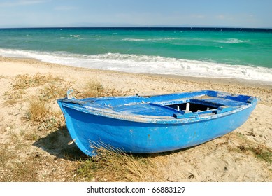 old blue greek fisherman boat