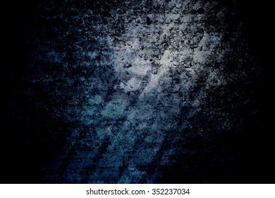 Old Blue Grunge Wall Texture. Dark Concrete Wall With Diagonal Scratches Reminiscent Of Horror Films, And Childhood Fears. Associated With A Prison, An Abandoned House Or Psychiatric Hospital.