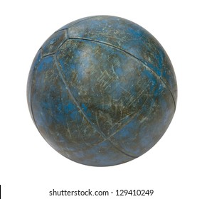 Old Blue Medicine Ball Isolated On A White Background