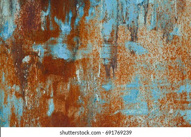 Old blue painted wall and rust texture  Grunge rusted metal background  Rust stains 