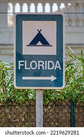 Old Blue White Directional Florida Campground Sign