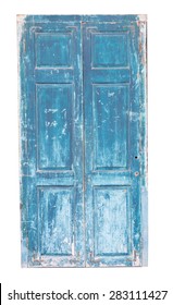 Old Blue Wooden Door Isolated On White Background