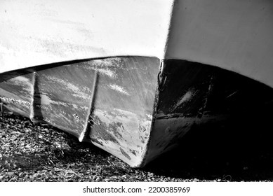 Old Boat Hull Close Up In Black And White