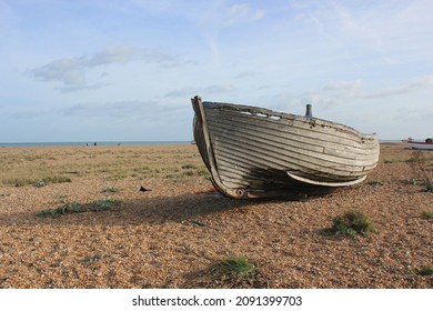 Old Boat Hull Wreck Wooden And Worn Background On Beach