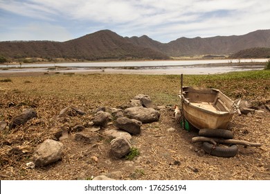 	Old Boat On Dry Lake