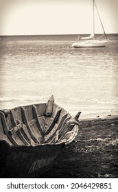 Old Boat On Tropical Beach And White Yacht In Sea.
From 