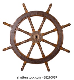 Old Boat Steering Wheel Isolated On The White
