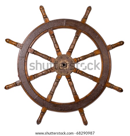 Old boat steering wheel isolated on the white
