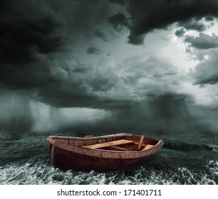 old boat in the stormy ocean