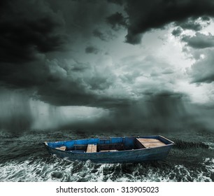 Old Boat In The Stormy Ocean