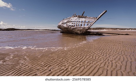 Old boat stranded on the beach