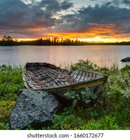 Old Boat At Sunset, Dalarna, Sweden